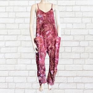 Hand Dyed Artisan Medium Ice Dye Purple Pink Romper Hot Shot Festival Tie Dye